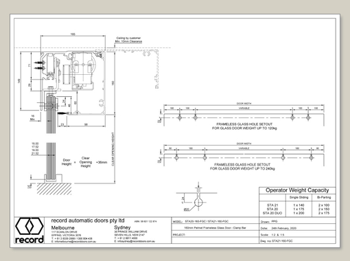 STA 21 > 160mm standard pelmet, frameless glass clamp
