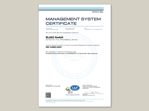ISO 14001 certificate BLASI