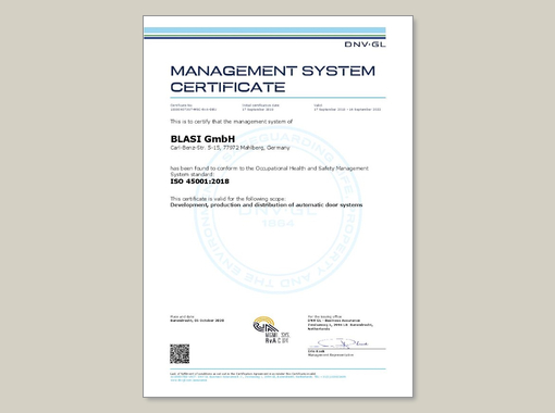 ISO 45001 certificate BLASI