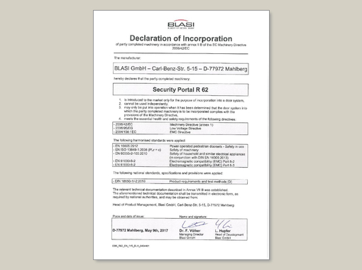 record R 62 - Declaration of Incorporation